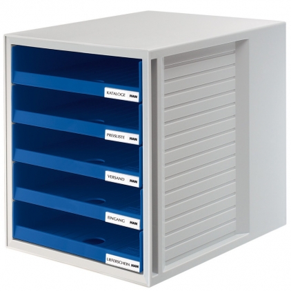 Suport plastic cu 5 sertare pentru documente, HAN (open) - gri deschis - sertare albastre