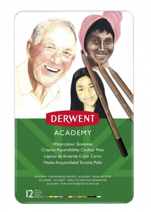 Creioane acuarela DERWENT Academy, tonurile pielii, 12 buc/set, diverse culori