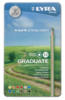 Creioane colorate LYRA Graduate Graphite, 12 culori/cutie metalica