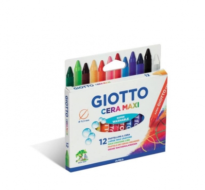 Creioane cerate din plastic, 12 culori/cutie, GIOTTO Cera Maxi