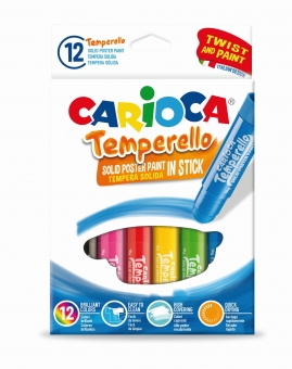 Creioane tempera, lavabile,  12 culori/cutie, CARIOCA Temperello
