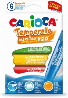 Creioane tempera, lavabile,  6 culori/cutie, CARIOCA Temperello
