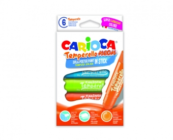 Creioane tempera fluorescente, lavabile,  6 culori/cutie, CARIOCA Temperello Neon
