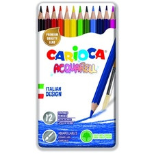 Creioane colorate, hexagonale, 12 culori/cutie metalica, CARIOCA Acquarell