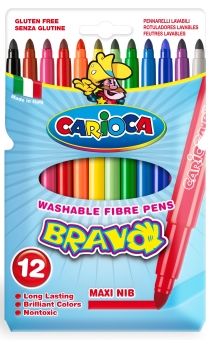 Carioca lavabila, varf gros 6mm, 12 culori/cutie, CARIOCA Bravo