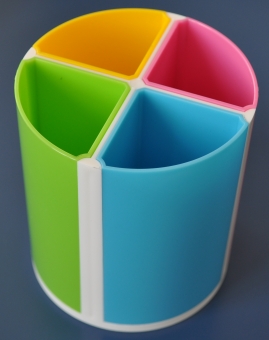 Suport plastic pentru instrumente de scris, cilindric,  4 compartimente , KEJEA - culori asortate